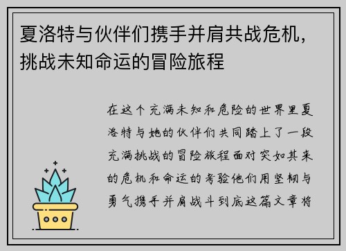 夏洛特与伙伴们携手并肩共战危机，挑战未知命运的冒险旅程